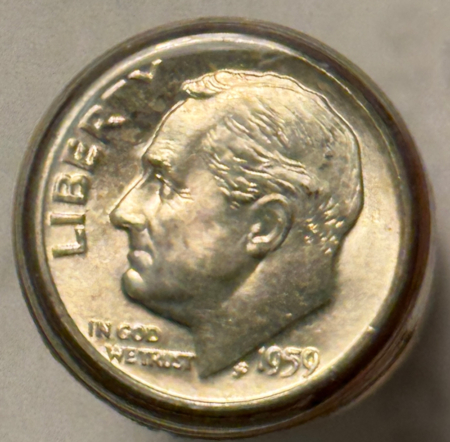 Coin Rolls 1959-D ROOSEVELT DIME ORIGINAL TUBED ROLL, FRESH GEM BU!