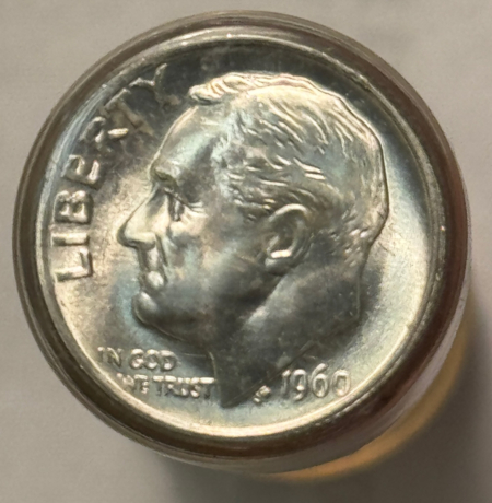 Coin Rolls 1960-P ROOSEVELT DIME ORIGINAL TUBED ROLL, FRESH GEM BU!