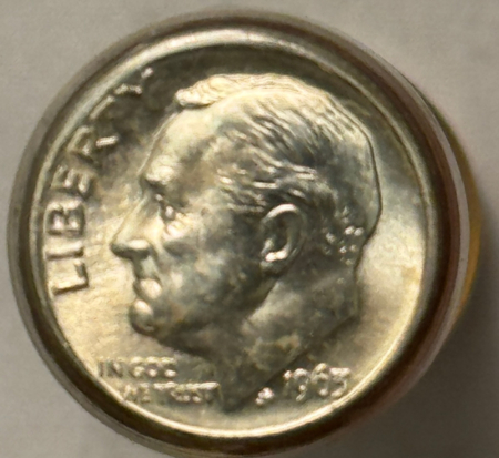 Coin Rolls 1963-D ROOSEVELT DIME ORIGINAL TUBED ROLL, FRESH GEM BU!