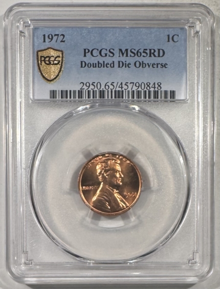 Lincoln Cents (Memorial) 1972 LINCOLN CENT, DOUBLED DIE OBVSERVE – PCGS MS-65 RD