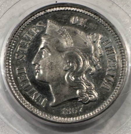 New Certified Coins 1867 PROOF THREE CENT NICKEL – PCGS PR-63, OLD GREEN HOLDER & PREMIUM QUALITY!