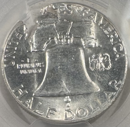 Franklin Halves 1963 FRANKLIN HALF DOLLAR, STRUCK ON DEFECTIVE PLAN – PCGS MS-64, MINT ERROR!