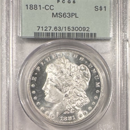 Dollars 1881-CC $1 MORGAN DOLLAR – PCGS MS-63 PL, OGH, PROOFLIKE, PQ, CARSON CITY!