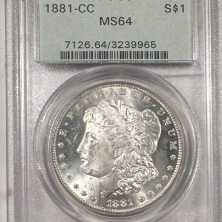 Dollars 1881-CC $1 MORGAN DOLLAR – PCGS MS-64, OLD GREEN HOLDER, PQ & CARSON CITY!