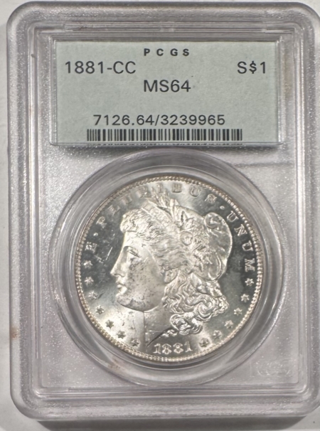 Dollars 1881-CC $1 MORGAN DOLLAR – PCGS MS-64, OLD GREEN HOLDER, PQ & CARSON CITY!
