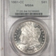 Dollars 1881-CC $1 MORGAN DOLLAR – PCGS MS-63 PL, OGH, PROOFLIKE, PQ, CARSON CITY!