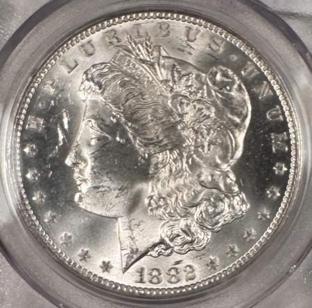 Dollars 1882-CC $1 MORGAN DOLLAR PCGS MS-63 PQ, TWO PIECE OLD GREEN HOLDER, CARSON CITY