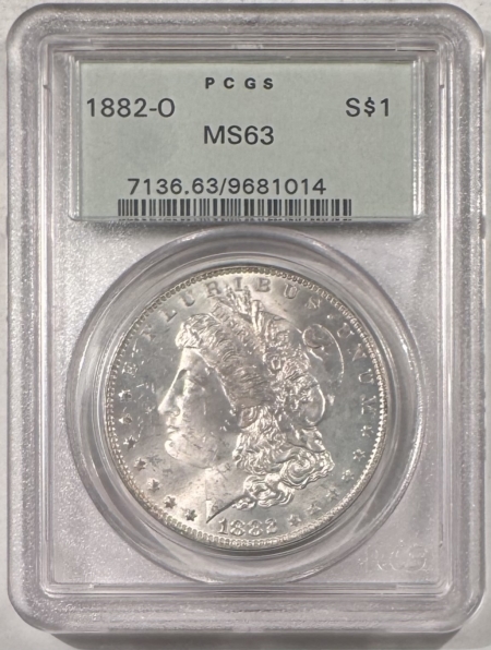 Dollars 1882-O $1 MORGAN DOLLAR – PCGS MS-63, OLD GREEN HOLDER, PREMIUM QUALITY!