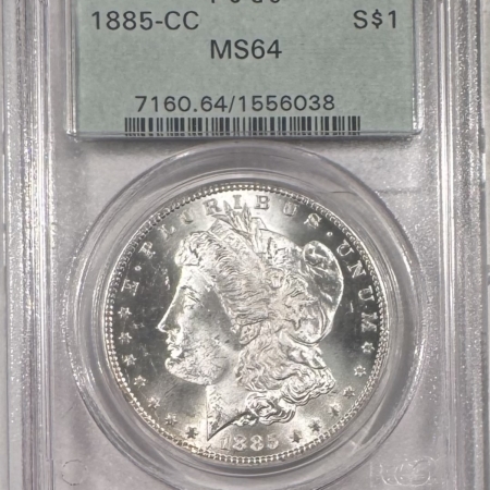 Dollars 1885-CC $1 MORGAN DOLLAR – PCGS MS-64, OLD GREEN HOLDER, PQ & CARSON CITY!