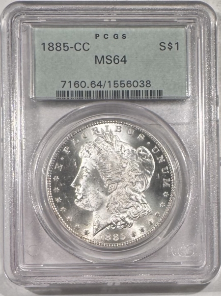 Dollars 1885-CC $1 MORGAN DOLLAR – PCGS MS-64, OLD GREEN HOLDER, PQ & CARSON CITY!