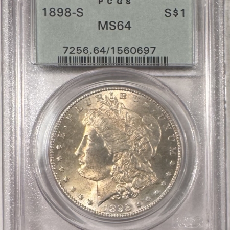 Dollars 1898-S $1 MORGAN DOLLAR – PCGS MS-64, OLD GREEN HOLDER, PREMIUM QUALITY!