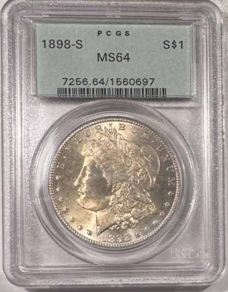 Dollars 1898-S $1 MORGAN DOLLAR – PCGS MS-64, OLD GREEN HOLDER, PREMIUM QUALITY!