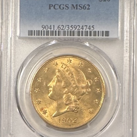 $20 1902 $20 LIBERTY GOLD DOUBLE EAGLE – PCGS MS-62, RARE DATE!
