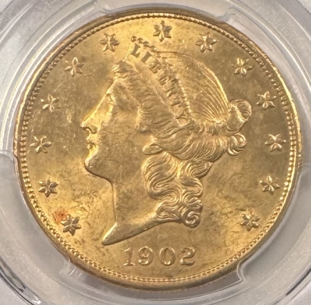$20 1902 $20 LIBERTY GOLD DOUBLE EAGLE – PCGS MS-62, RARE DATE!