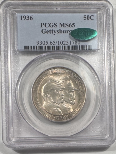 CAC Approved Coins 1936 GETTYSBURG COMMEMORATIVE HALF DOLLAR – PCGS MS-65, PREMIUM QUALITY! CAC!