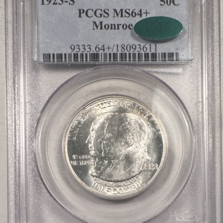 CAC Approved Coins 1923-S MONROE COMMEMORATIVE HALF DOLLAR PCGS MS-64+ LOOKS 65, PQ, CAC APPROVED!
