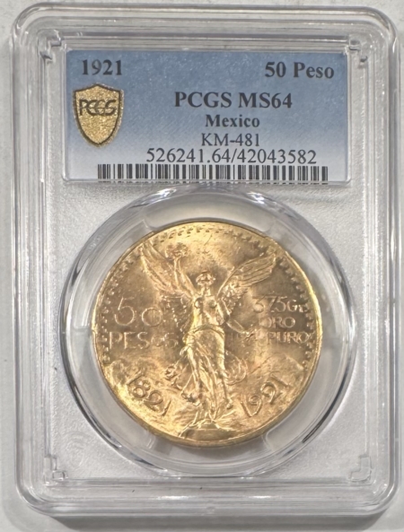 New Certified Coins 1921 MEXICO GOLD 50 PESO, KM#481 – PCGS MS-64
