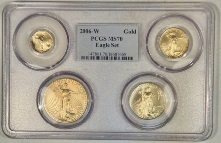 American Gold Eagles, Buffaloes, & Liberty Series 2006-W BURNISHED AMERICAN GOLD EAGLE 4 COIN SET 1/10OZ-1OZ PCGS MS70 MULTIHOLDER