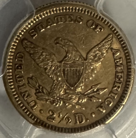 $2.50 1861 $2.50 LIBERTY GOLD, NEW REVERSE, PCGS AU-53, LIGHTLY CIRCULATED & ORIGINAL!