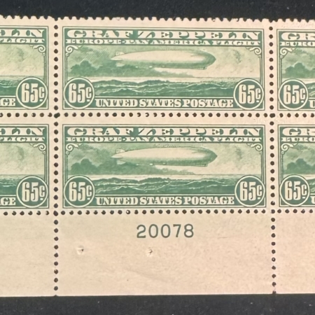 Air Post Stamps SCOTT #C-13 65c GRAF ZEPPELIN BOTTOM PLATE BLOCK OF 6, MOG VF-NH, CAT $2200!