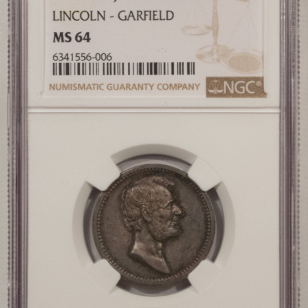 Exonumia UNDATED J-PR-40 AR 26mm LINCOLN-GARFIELD MEDAL, PHILADELHIA MINT, NGC MS-64