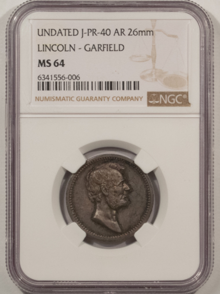 Exonumia UNDATED J-PR-40 AR 26mm LINCOLN-GARFIELD MEDAL, PHILADELHIA MINT, NGC MS-64