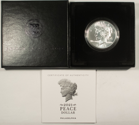 Dollars 2021 PRIVY $1 PEACE DOLLAR SILVER 100TH ANNIVERSARY COMMEM – GEM UNC W/ OGP