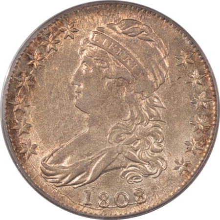 Early Halves 1808/7 CAPPED BUST HALF DOLLAR – PCGS AU-53, FLASHY & LUSTROUS!