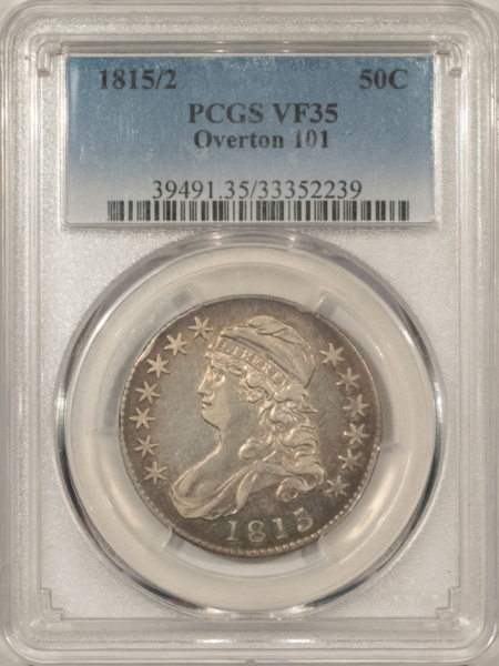 Early Halves 1815/2 CAPPED BUST HALF DOLLAR, O-101 – PCGS VF-35, KEY-DATE!