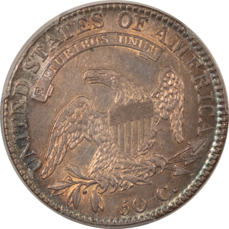 Early Halves 1818/7 CAPPED BUST HALF DOLLAR, LARGE 8 – PCGS AU-50, HIGH GRADE & ATTRACTIVE!