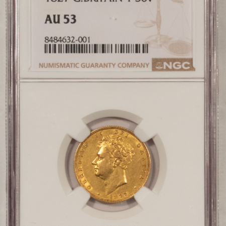 Bullion 1827 GREAT BRITAIN GOLD SOVEREIGN GEORGE IV KM#696 – NGC AU-53 SCARCE EARLY DATE