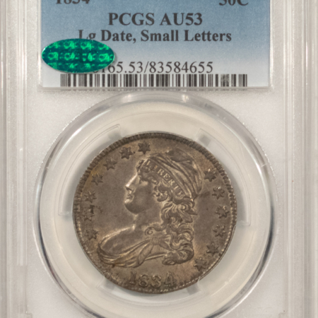 CAC Approved Coins 1834 CAPPED BUST HALF DOLLAR LG DATE SM LTRS PCGS AU-53 FRESH WHOLESOME, PQ, CAC