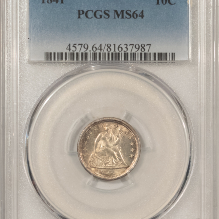 Dimes 1841 SEATED LIBERTY DIME – PCGS MS-64, ONLY 15 GRADED HIGHER!