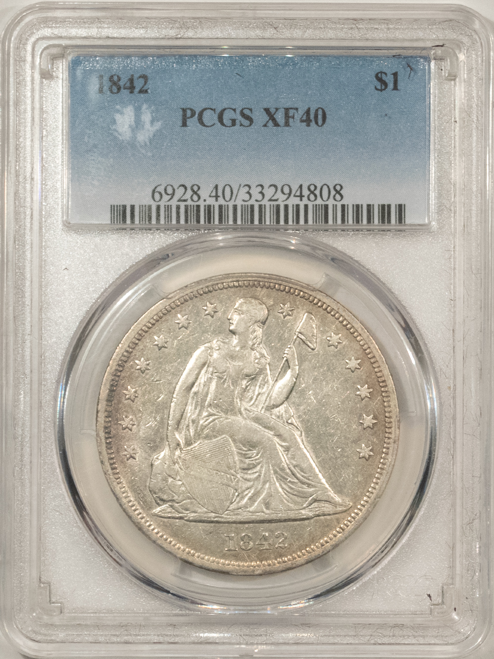 Dollars 1842 LIBERTY SEATED DOLLAR – PCGS XF-40, FLASHY W/ STRONG DETAILS! Dollars 1842 LIBERTY SEATED DOLLAR – PCGS XF-40, FLASHY W/ STRONG DETAILS!