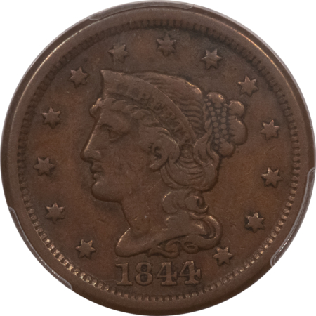Braided Hair Large Cents 1844/81 BRAIDED HAIR LARGE CENT – PCGS VF-20, POP VARIETY! CAC APPROVED!