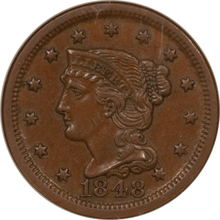 Braided Hair Large Cents 1848 BRAIDED HAIR LARGE CENT – NGC AU-53 BN, FATTIE HOLDER!