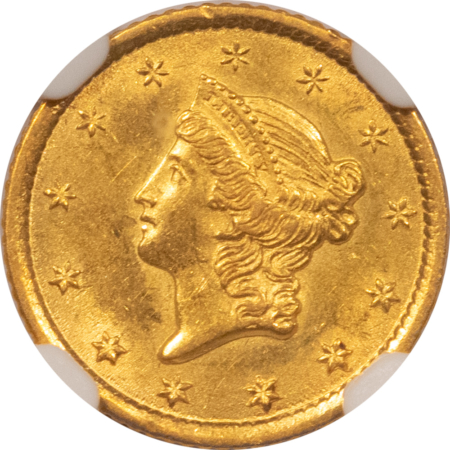 $1 1853-O $1 GOLD DOLLAR, TYPE 1 – NGC MS-62 CAC, PREMIUM QUALITY! NEW ORLEANS!