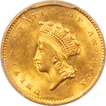 $1 1855 TYPE 2 $1 GOLD DOLLAR, INDIAN PRINCESS – PCGS MS-63 FRESH & SUPER LUSTROUS!
