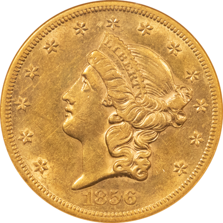 $20 1856-S TYPE 1 NO MOTTO $20 LIBERTY GOLD DOUBLE EAGLE – NGC AU-53, FLASHY, PQ!