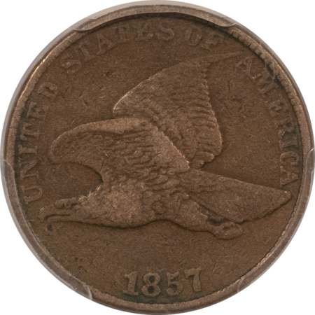 Flying Eagle 1857 FLYING EAGLE CENT – PCGS F-15, NICE ORIGINAL