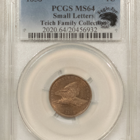 Flying Eagle 1858 FLYING EAGLE CENT SMALL LETTERS – PCGS MS-64 FRESH & PQ EAGLE EYE PHOTOSEAL