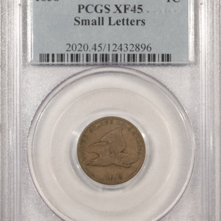 Flying Eagle 1858 FLYING EAGLE CENT, SMALL LETTERS – PCGS XF-45, SMOOTH!
