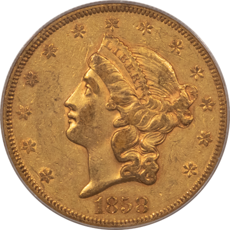 $20 1858 TY 1 $20 LIBERTY GOLD DOUBLE EAGLE PCGS XF-45 OGH PREMIUM QUALITY WHOLESOME