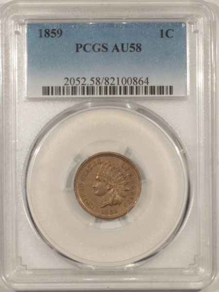 Indian 1859 INDIAN CENT – PCGS AU-58, NICE ORIGINAL!