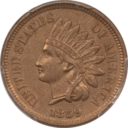 Indian 1859 INDIAN CENT – PCGS AU-58, NICE ORIGINAL!