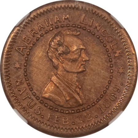 Exonumia 1860 ABRAHAM LINCOLN CAMPAIGN TOKEN, COPPER-NICKEL, DEWITT AL-1860-73-NGC MS-64!