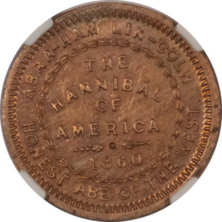 Exonumia 1860 ABRAHAM LINCOLN CAMPAIGN TOKEN, COPPER-NICKEL, DEWITT AL-1860-73-NGC MS-64!