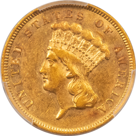 $3 1860-S $3 GOLD DOLLAR – PCGS AU-55, ONE OF THE RAREST OF ALL $3 GOLD COINS!