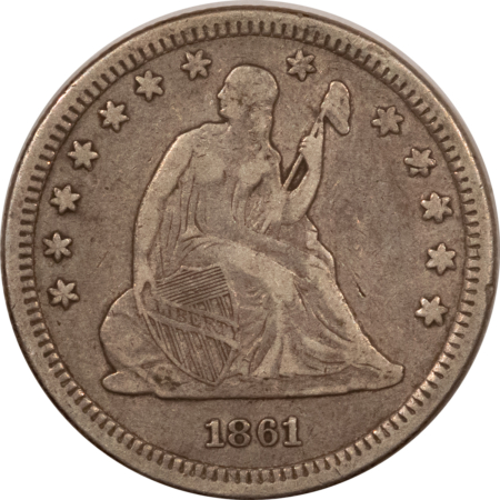 Liberty Seated Quarters 1861 LIBERTY SEATED QUARTER – ORIGINAL HIGH GRADE EXAMPLE, SOME RETAINED LUSTER