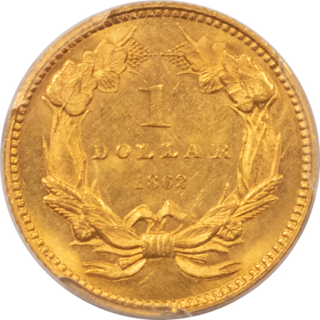 $1 1862 TYPE 3 $1 GOLD DOLLAR – PCGS MS-64, FRESH & FLASHY CIVIL WAR DATE!